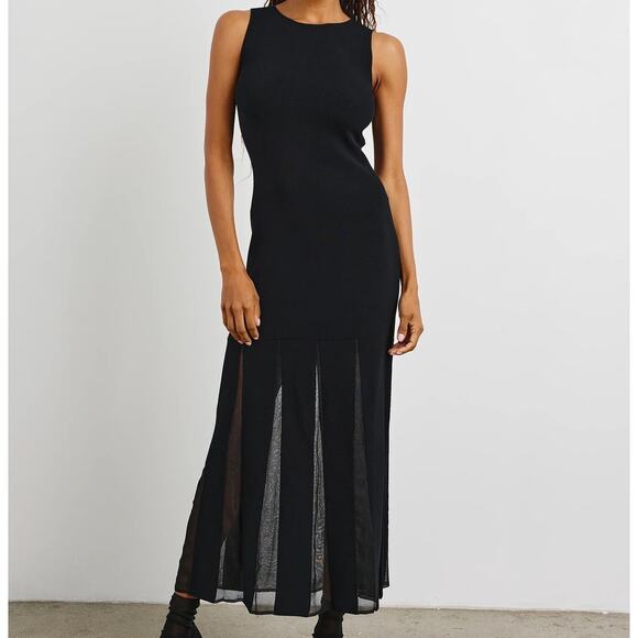 RAILS NEW Alessia A-Line Maxi Dress Black Mesh Pleated Heavy Knit Women's M - Picture 1 of 11
